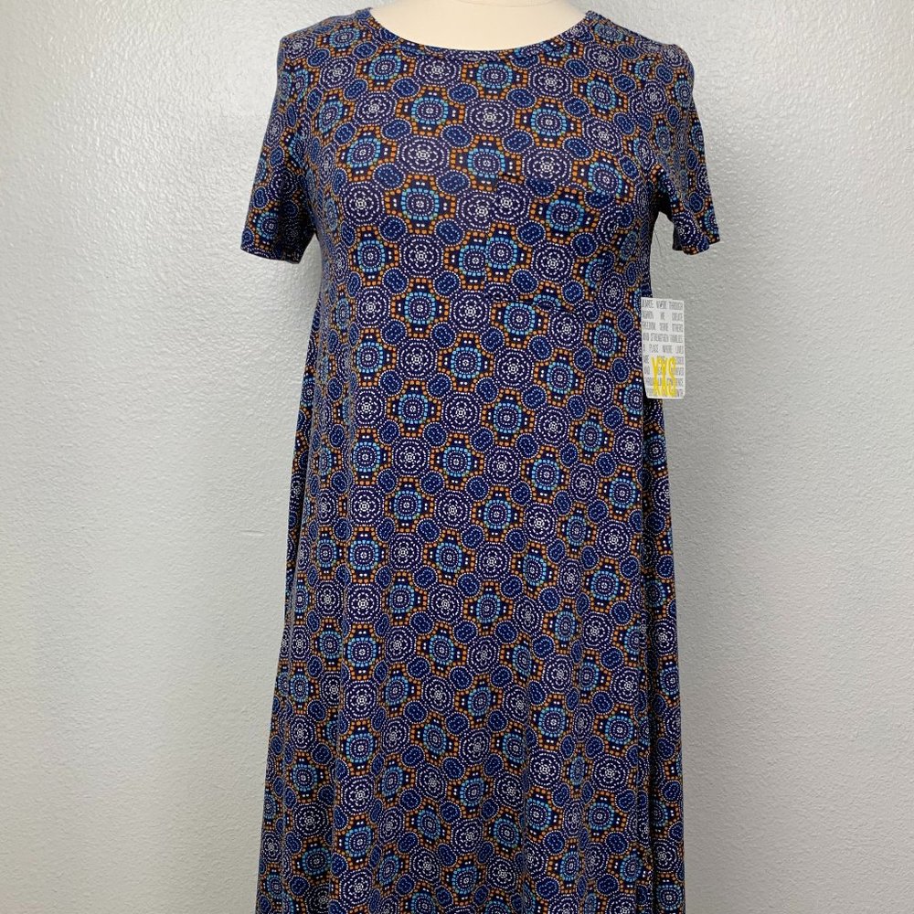 LuLaRoe Carly Blue Orange Black Hi-Lo Dress
